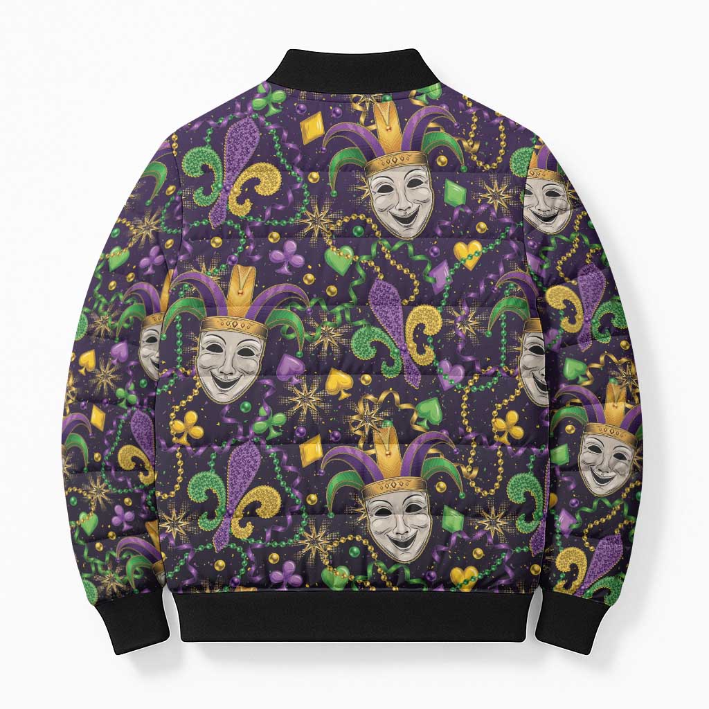 Mardi Gras Carnival Night Bomber Puffer Jacket Jester Mask Fantasy