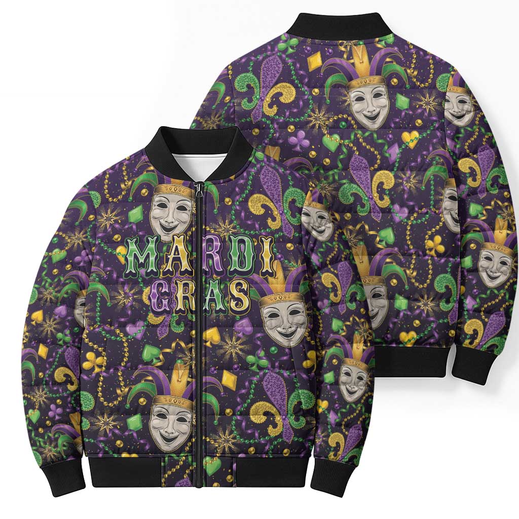 Mardi Gras Carnival Night Bomber Puffer Jacket Jester Mask Fantasy
