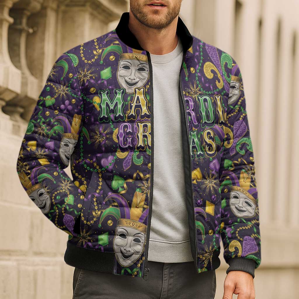 Mardi Gras Carnival Night Bomber Puffer Jacket Jester Mask Fantasy