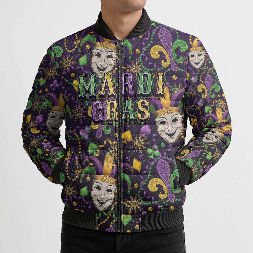 Mardi Gras Carnival Night Bomber Puffer Jacket Jester Mask Fantasy
