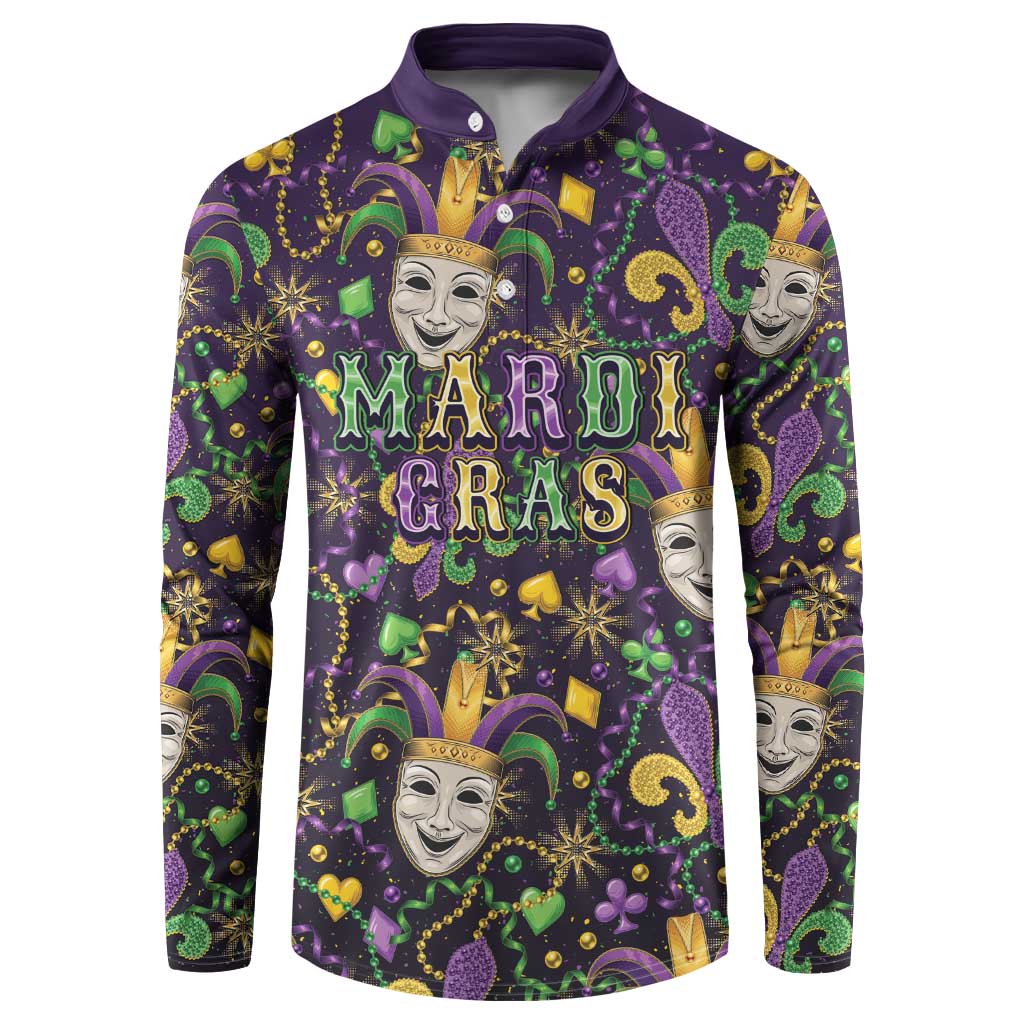 Mardi Gras Carnival Night Button Sweatshirt Jester Mask Fantasy