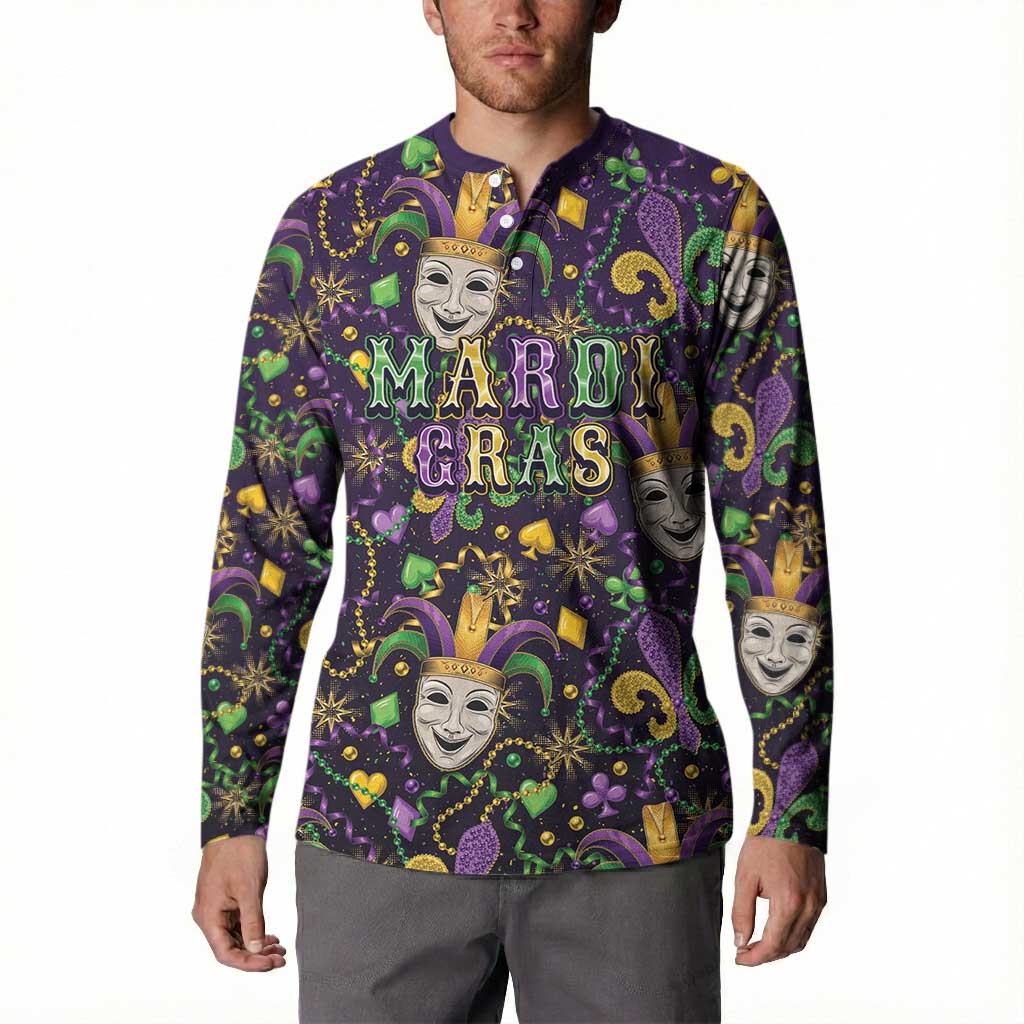 Mardi Gras Carnival Night Button Sweatshirt Jester Mask Fantasy