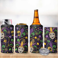 Mardi Gras Carnival Night 4 in 1 Can Cooler Tumbler Jester Mask Fantasy
