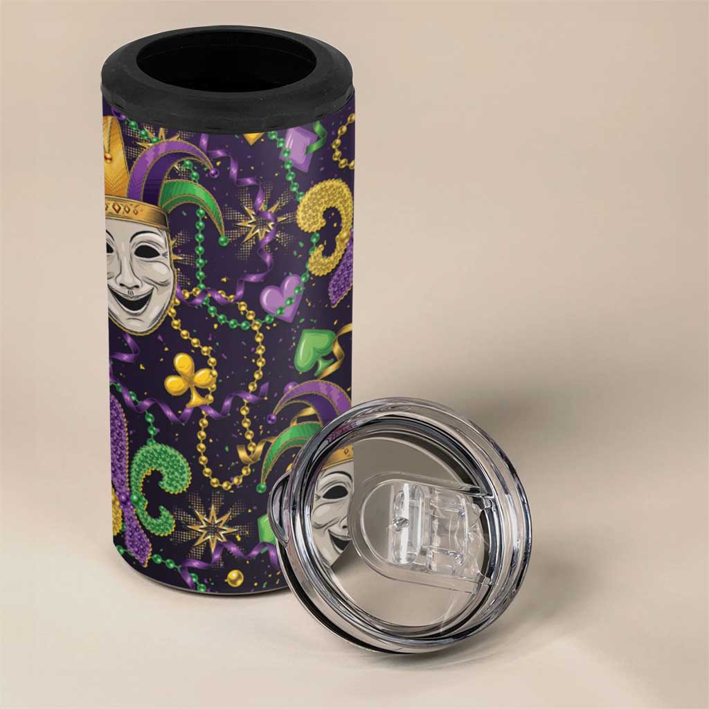 Mardi Gras Carnival Night 4 in 1 Can Cooler Tumbler Jester Mask Fantasy