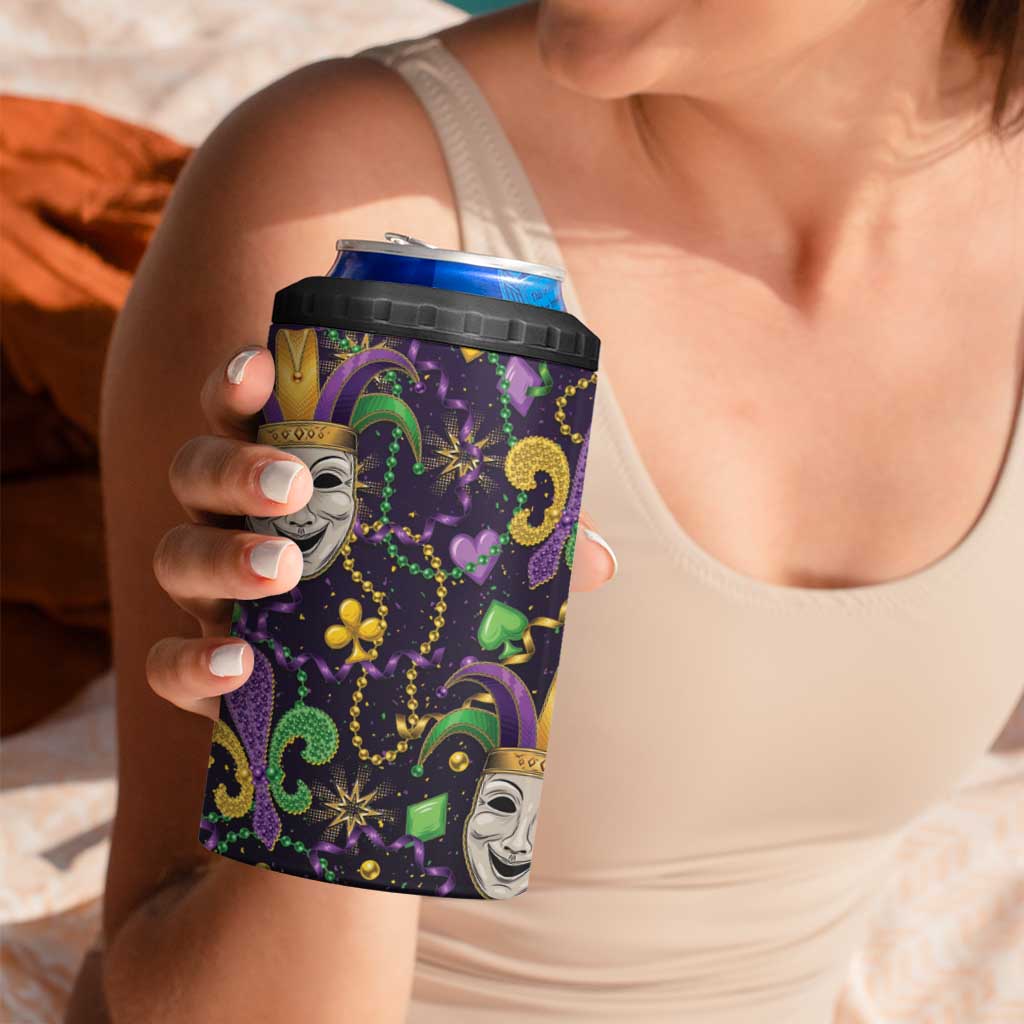 Mardi Gras Carnival Night 4 in 1 Can Cooler Tumbler Jester Mask Fantasy