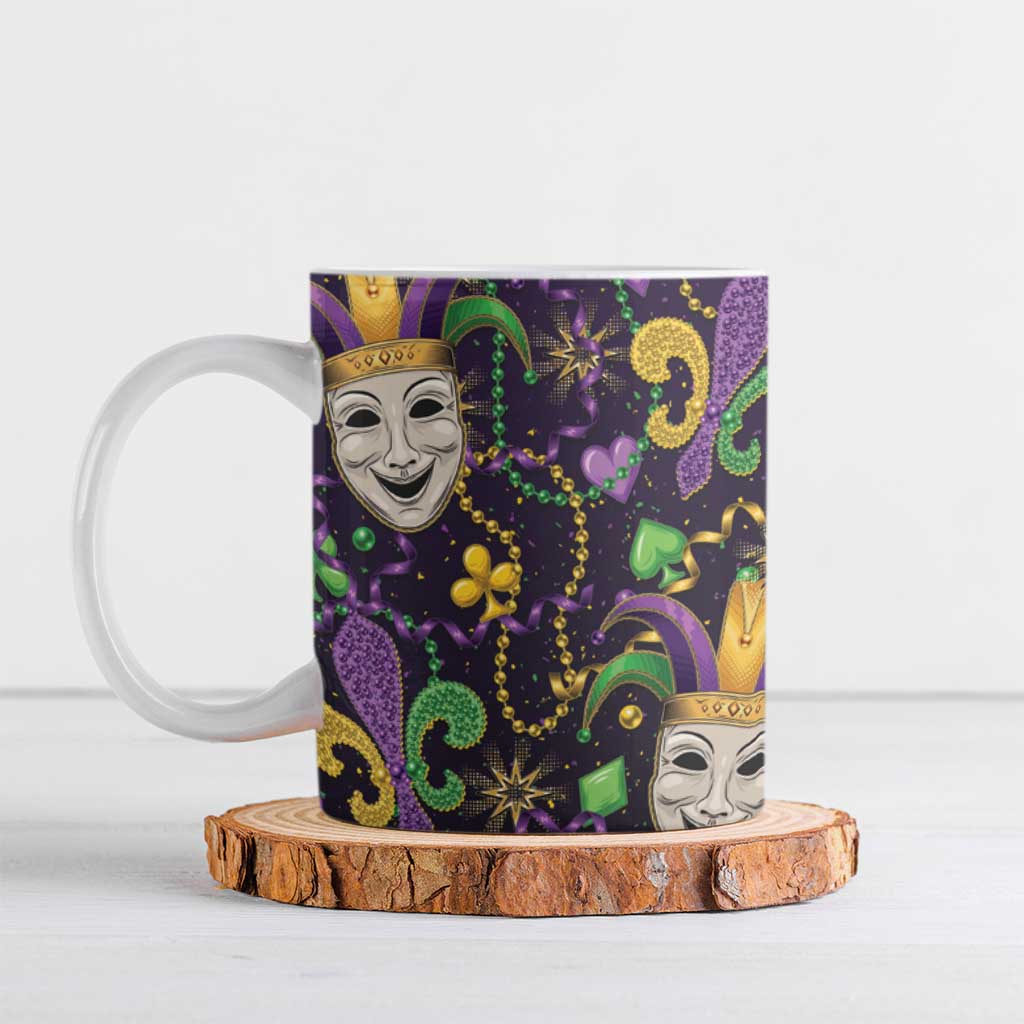 Mardi Gras Carnival Night Ceramic Mug Jester Mask Fantasy
