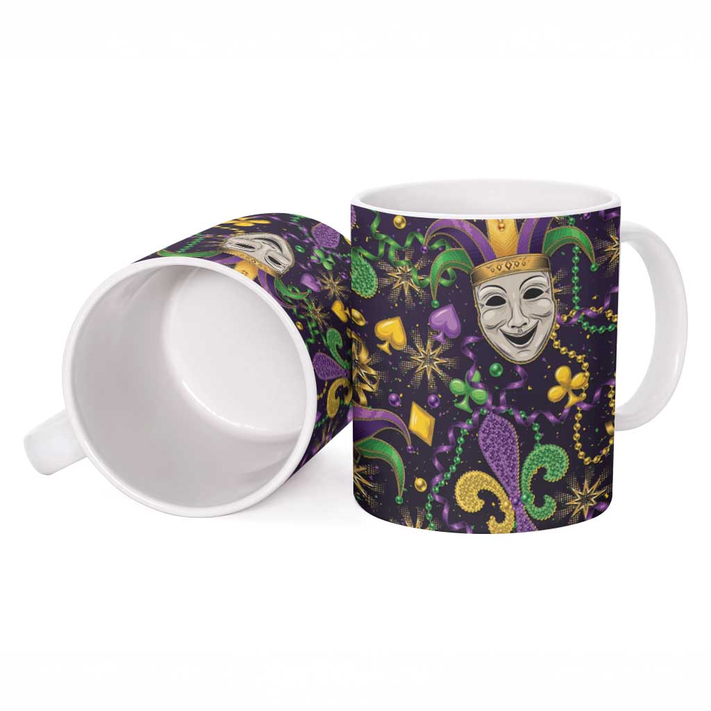 Mardi Gras Carnival Night Ceramic Mug Jester Mask Fantasy