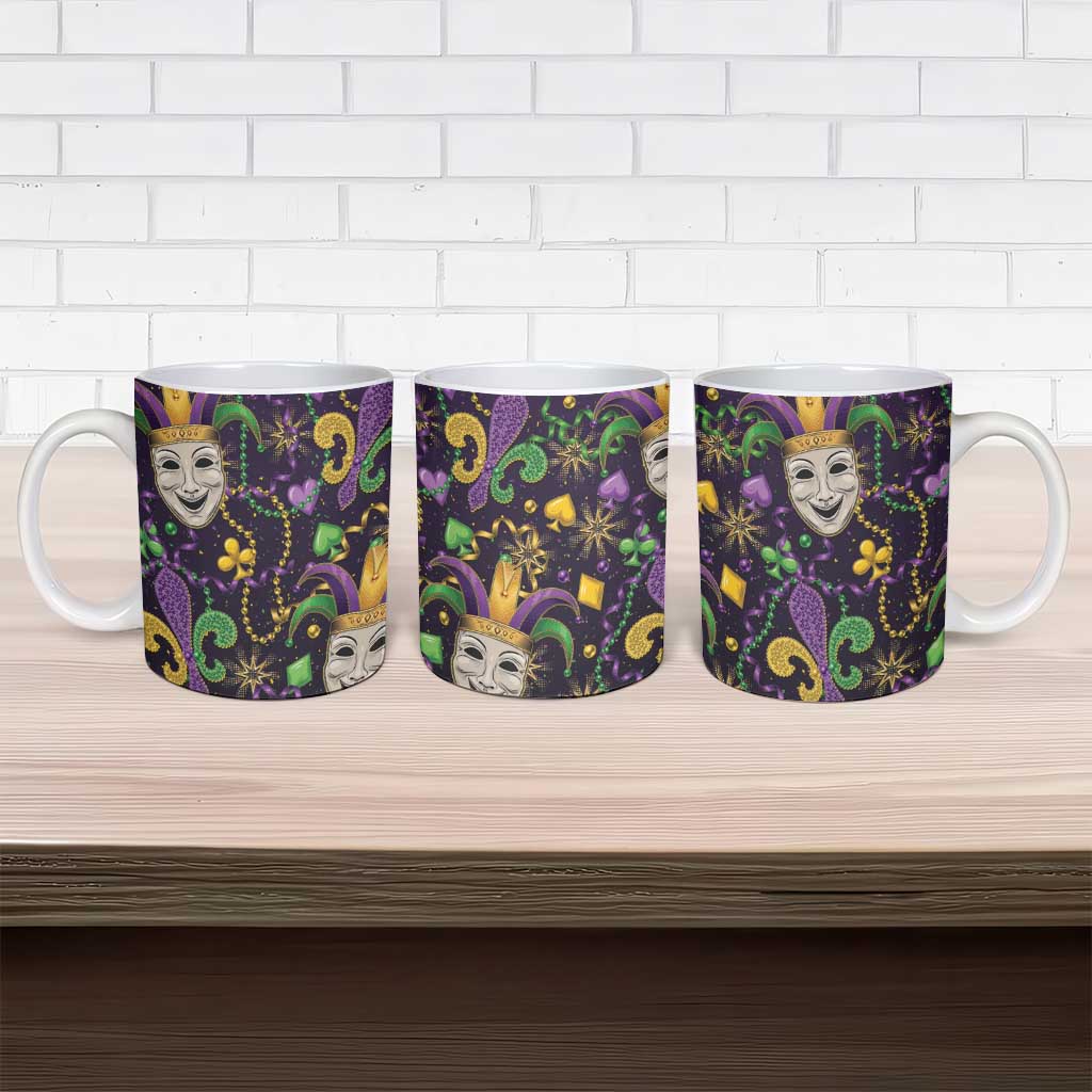 Mardi Gras Carnival Night Ceramic Mug Jester Mask Fantasy