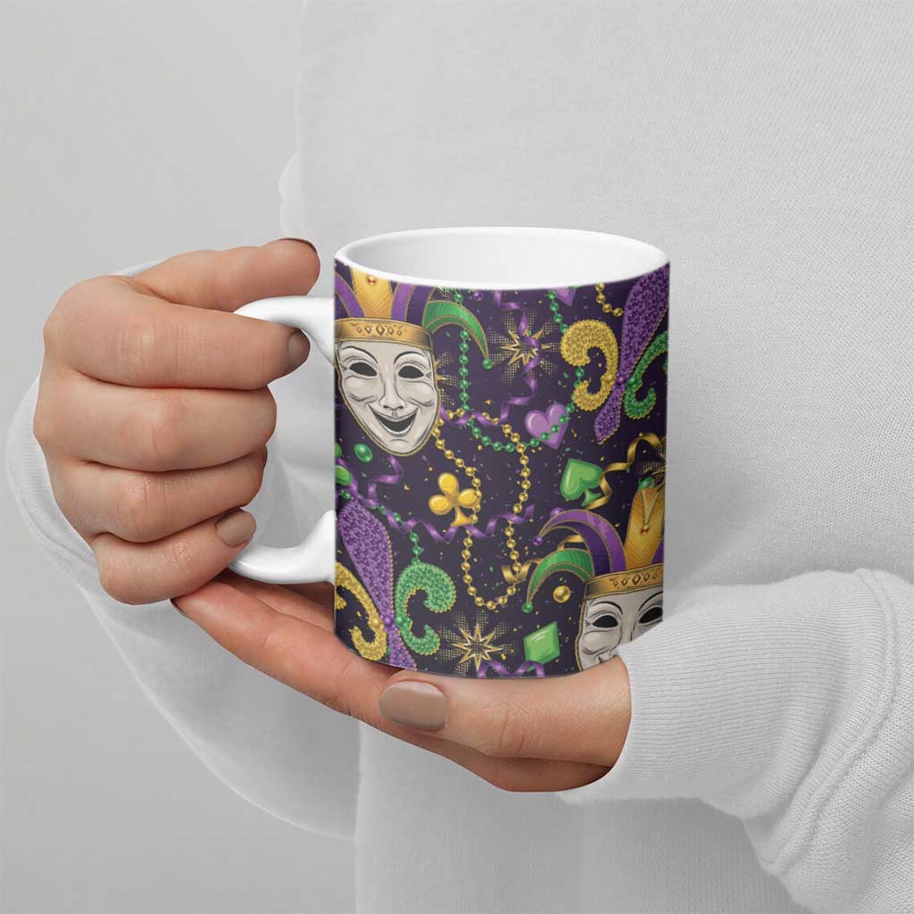Mardi Gras Carnival Night Ceramic Mug Jester Mask Fantasy