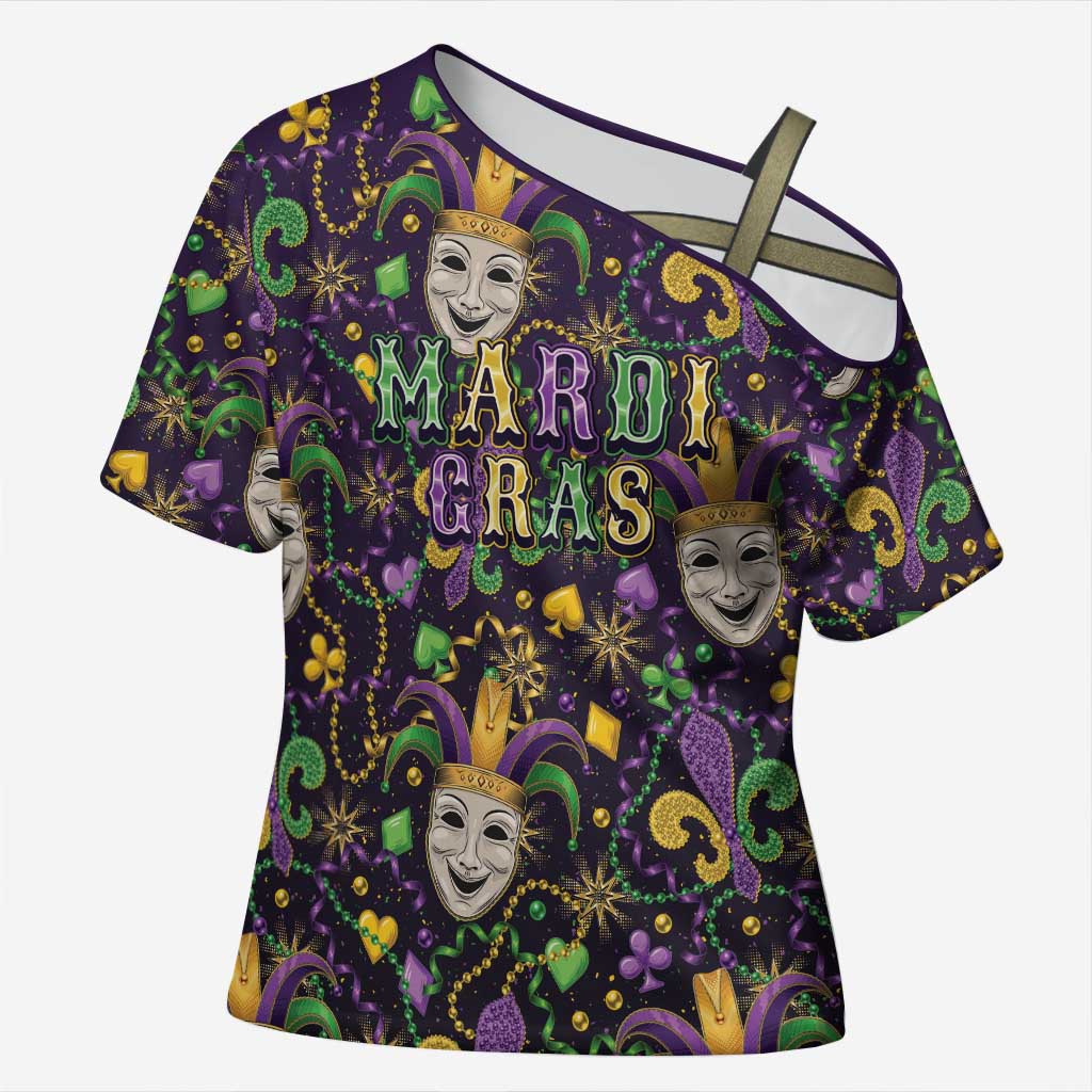 Mardi Gras Carnival Night Cross Shoulder Shirt Jester Mask Fantasy