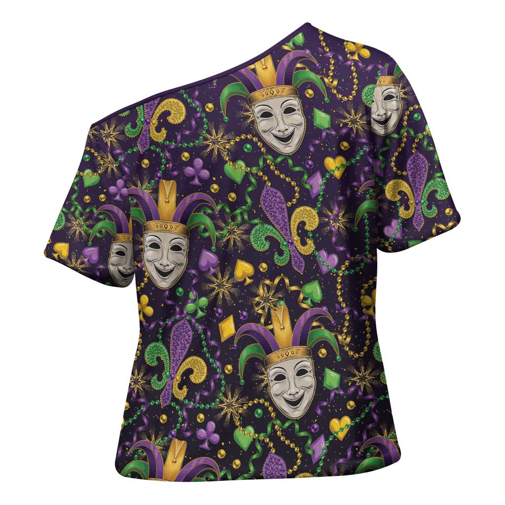Mardi Gras Carnival Night Cross Shoulder Shirt Jester Mask Fantasy