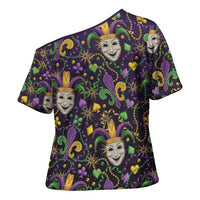 Mardi Gras Carnival Night Cross Shoulder Shirt Jester Mask Fantasy