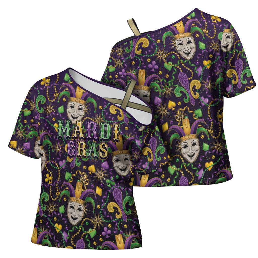 Mardi Gras Carnival Night Cross Shoulder Shirt Jester Mask Fantasy