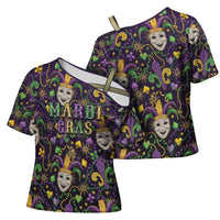 Mardi Gras Carnival Night Cross Shoulder Shirt Jester Mask Fantasy