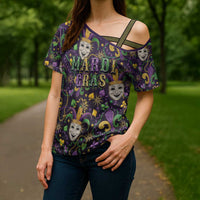 Mardi Gras Carnival Night Cross Shoulder Shirt Jester Mask Fantasy