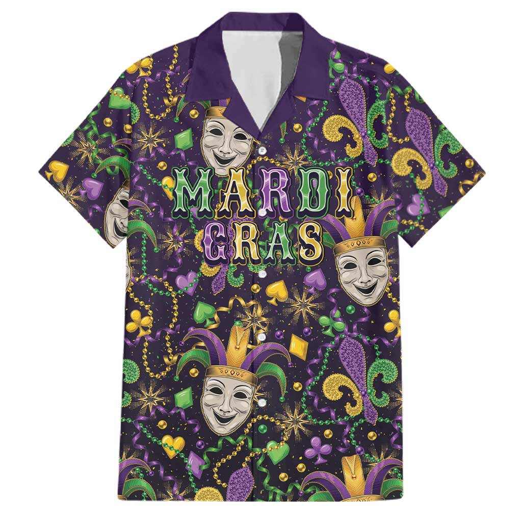 Mardi Gras Carnival Night Family Matching Long Sleeve Bodycon Dress and Hawaiian Shirt Jester Mask Fantasy