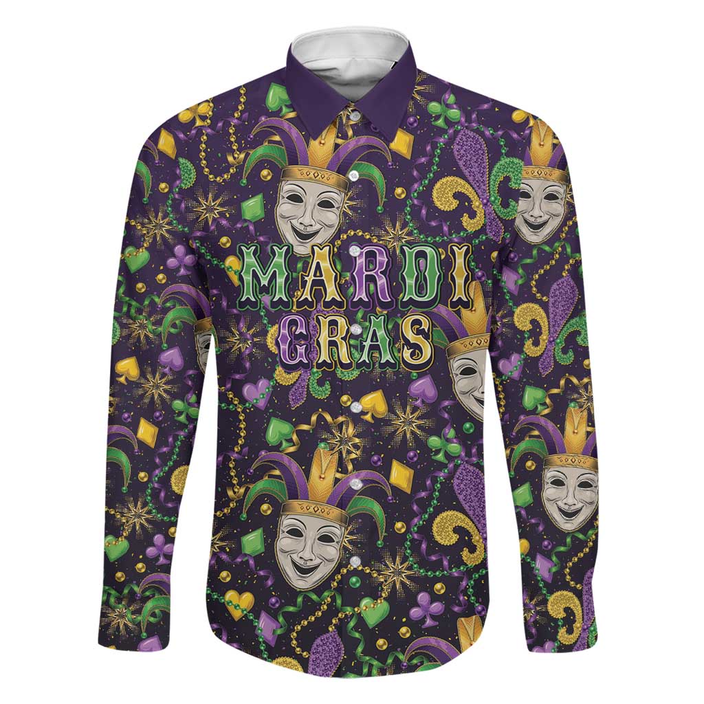 Mardi Gras Carnival Night Family Matching Long Sleeve Bodycon Dress and Hawaiian Shirt Jester Mask Fantasy
