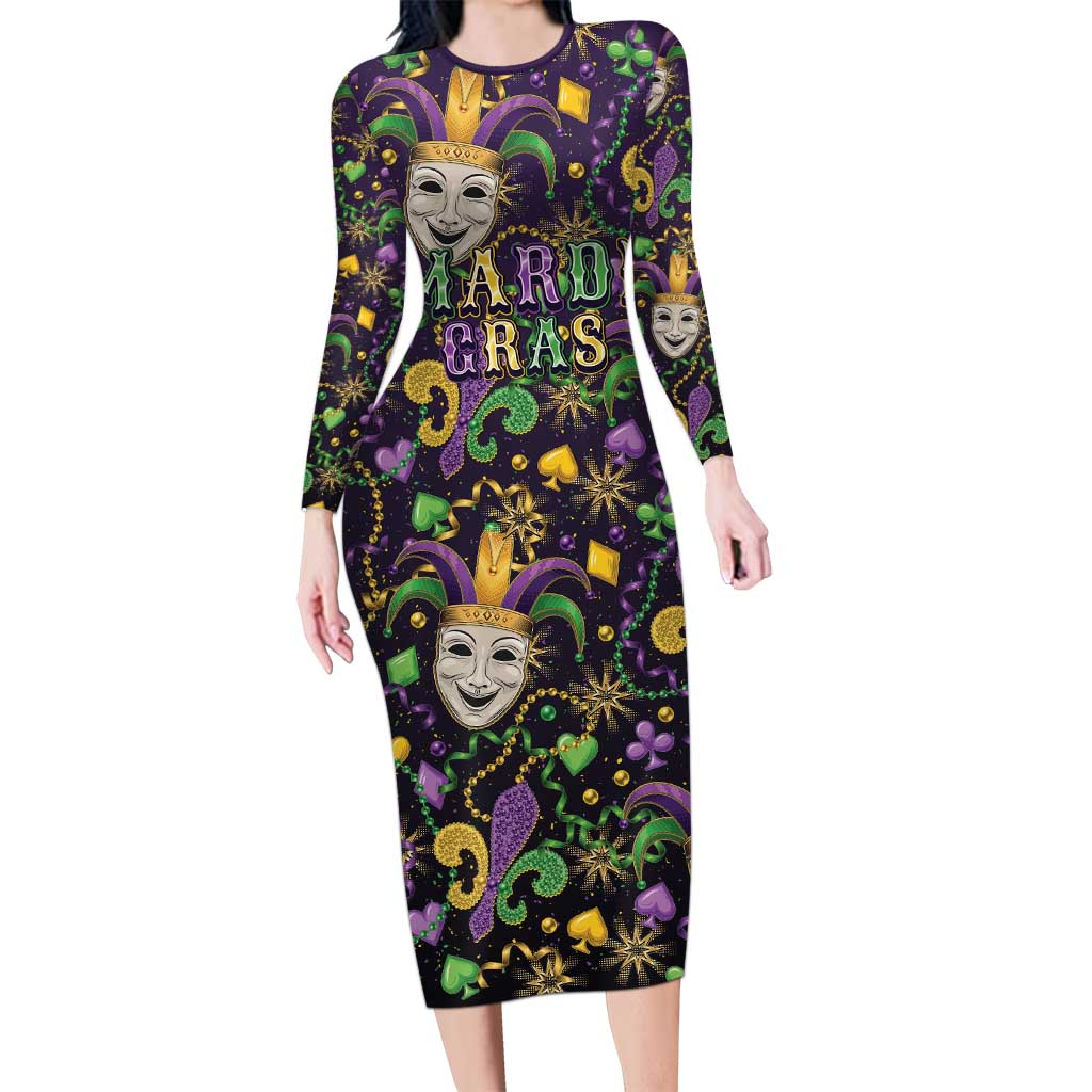 Mardi Gras Carnival Night Family Matching Long Sleeve Bodycon Dress and Hawaiian Shirt Jester Mask Fantasy