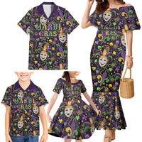 Mardi Gras Carnival Night Family Matching Mermaid Dress and Hawaiian Shirt Jester Mask Fantasy