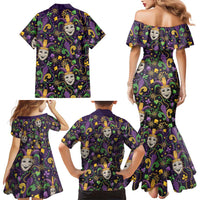 Mardi Gras Carnival Night Family Matching Mermaid Dress and Hawaiian Shirt Jester Mask Fantasy