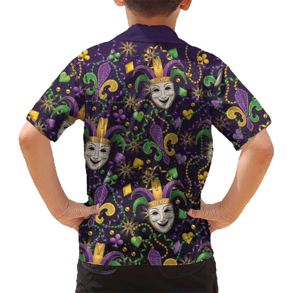 Mardi Gras Carnival Night Family Matching Off The Shoulder Long Sleeve Dress and Hawaiian Shirt Jester Mask Fantasy
