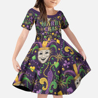 Mardi Gras Carnival Night Family Matching Off The Shoulder Long Sleeve Dress and Hawaiian Shirt Jester Mask Fantasy