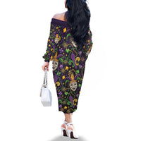 Mardi Gras Carnival Night Family Matching Off The Shoulder Long Sleeve Dress and Hawaiian Shirt Jester Mask Fantasy