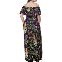 Mardi Gras Carnival Night Family Matching Off Shoulder Maxi Dress and Hawaiian Shirt Jester Mask Fantasy