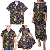 Mardi Gras Carnival Night Family Matching Puletasi and Hawaiian Shirt Jester Mask Fantasy