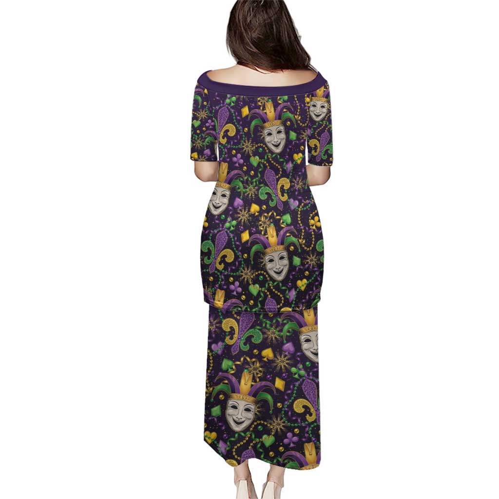 Mardi Gras Carnival Night Family Matching Puletasi and Hawaiian Shirt Jester Mask Fantasy