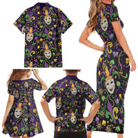 Mardi Gras Carnival Night Family Matching Short Sleeve Bodycon Dress and Hawaiian Shirt Jester Mask Fantasy