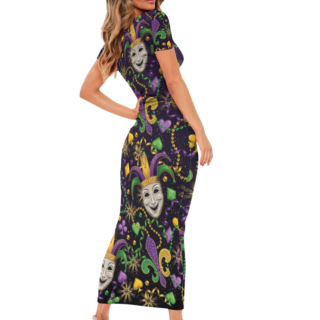 Mardi Gras Carnival Night Family Matching Short Sleeve Bodycon Dress and Hawaiian Shirt Jester Mask Fantasy