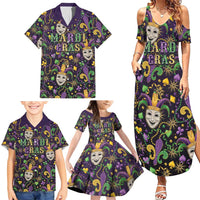 Mardi Gras Carnival Night Family Matching Summer Maxi Dress and Hawaiian Shirt Jester Mask Fantasy
