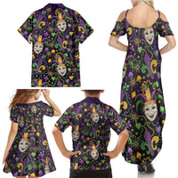 Mardi Gras Carnival Night Family Matching Summer Maxi Dress and Hawaiian Shirt Jester Mask Fantasy