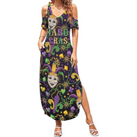 Mardi Gras Carnival Night Family Matching Summer Maxi Dress and Hawaiian Shirt Jester Mask Fantasy