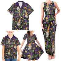 Mardi Gras Carnival Night Family Matching Tank Maxi Dress and Hawaiian Shirt Jester Mask Fantasy