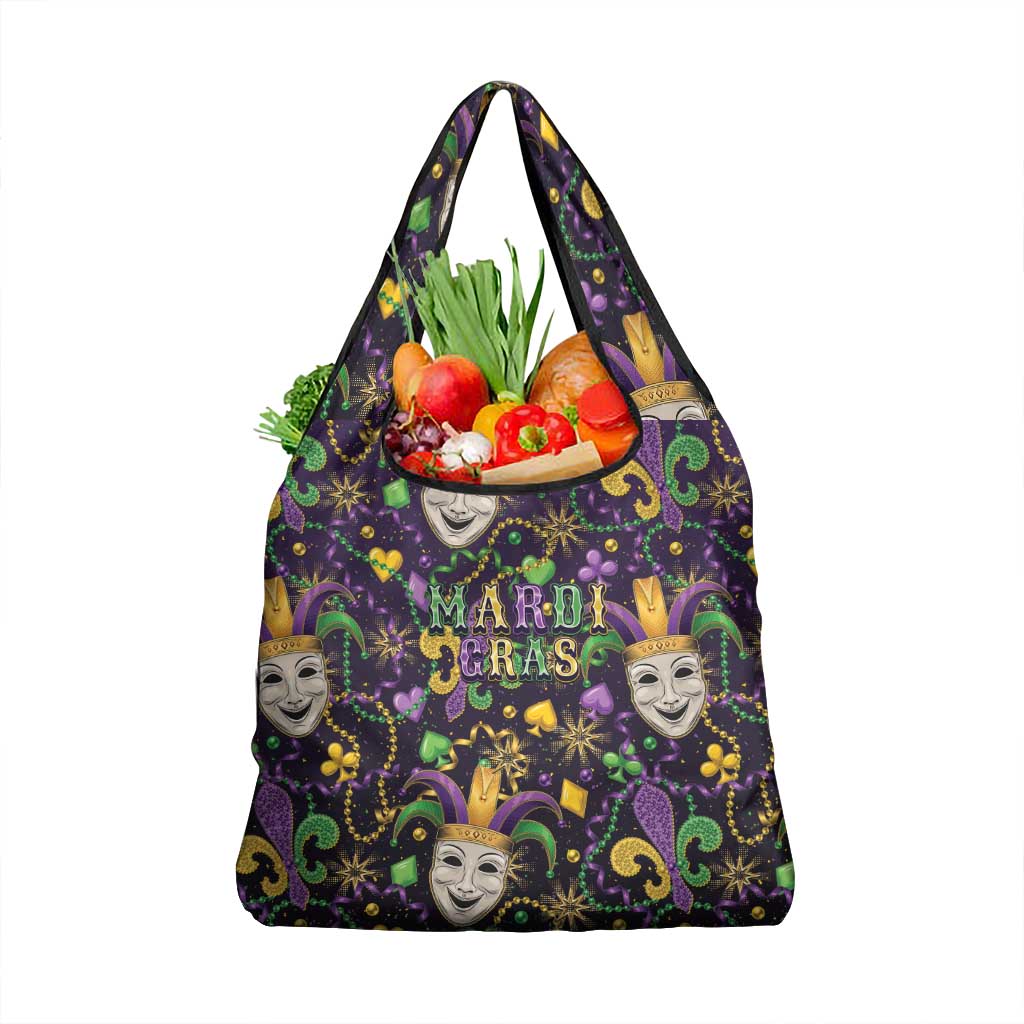Mardi Gras Carnival Night Grocery Bag Jester Mask Fantasy