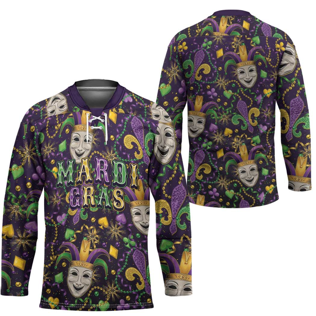Mardi Gras Carnival Night Hockey Jersey Jester Mask Fantasy