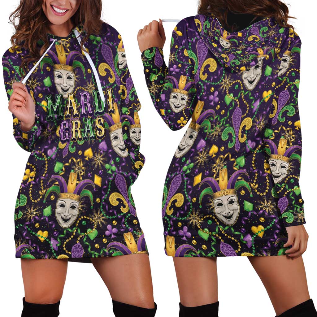 Mardi Gras Carnival Night Hoodie Dress Jester Mask Fantasy