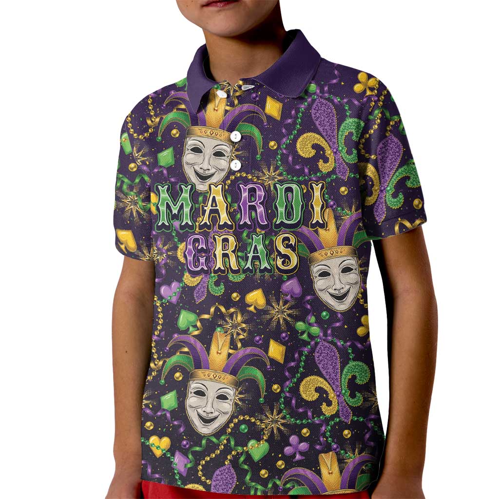 Mardi Gras Carnival Night Kid Polo Shirt Jester Mask Fantasy