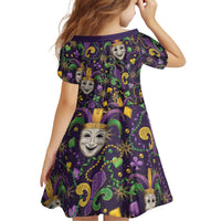 Mardi Gras Carnival Night Kid Short Sleeve Dress Jester Mask Fantasy