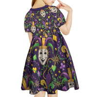 Mardi Gras Carnival Night Kid Short Sleeve Dress Jester Mask Fantasy