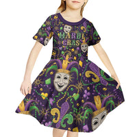 Mardi Gras Carnival Night Kid Short Sleeve Dress Jester Mask Fantasy