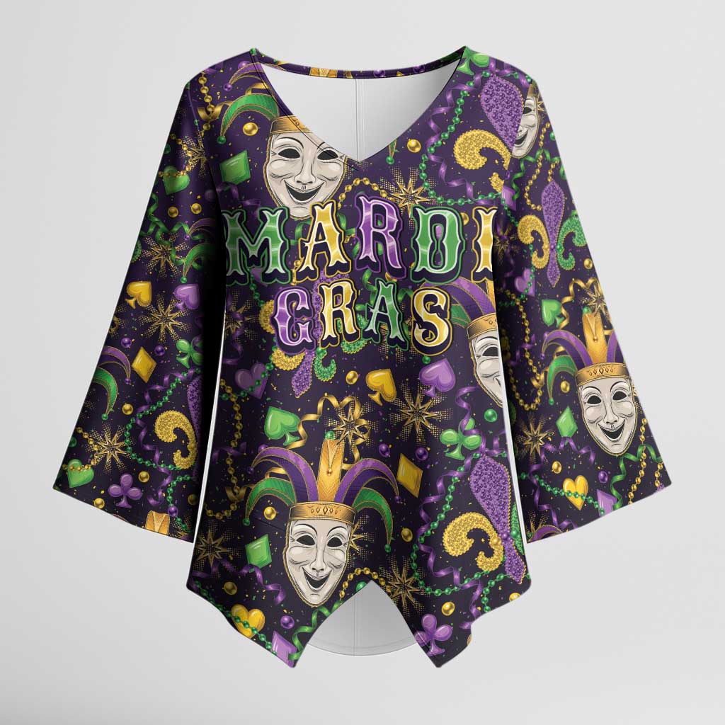 Mardi Gras Carnival Night Kimono Sleeve Blouse Jester Mask Fantasy