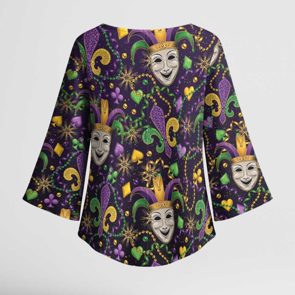 Mardi Gras Carnival Night Kimono Sleeve Blouse Jester Mask Fantasy