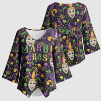 Mardi Gras Carnival Night Kimono Sleeve Blouse Jester Mask Fantasy