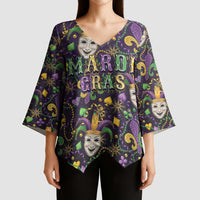 Mardi Gras Carnival Night Kimono Sleeve Blouse Jester Mask Fantasy