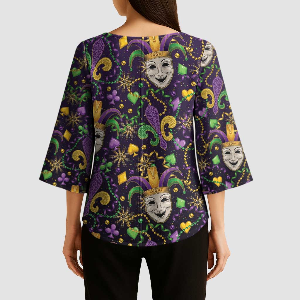 Mardi Gras Carnival Night Kimono Sleeve Blouse Jester Mask Fantasy