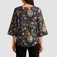 Mardi Gras Carnival Night Kimono Sleeve Blouse Jester Mask Fantasy
