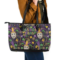 Mardi Gras Carnival Night Leather Tote Bag Jester Mask Fantasy
